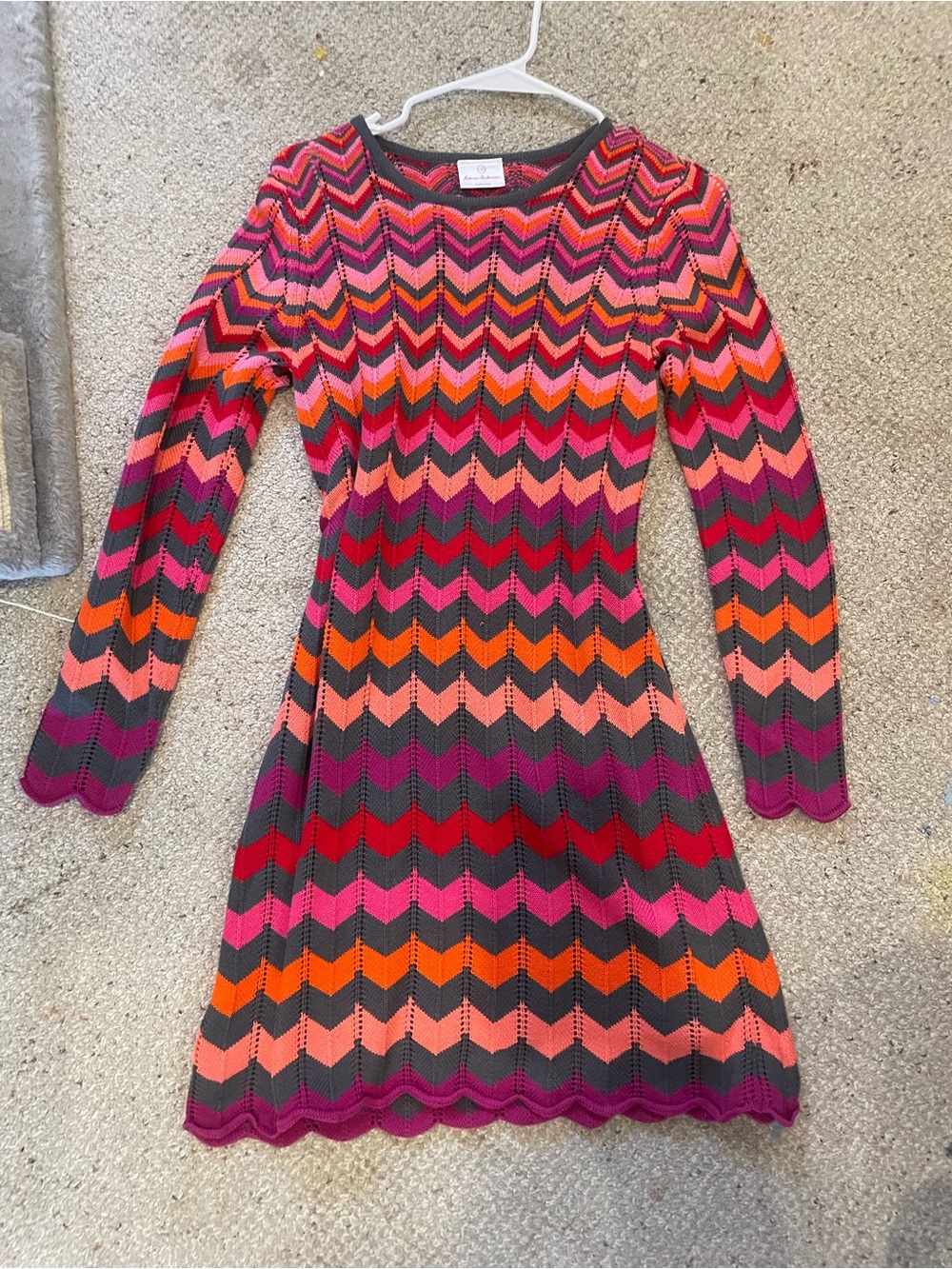 Hanna Andersson Chevron Knit Dress in Pink, Orange & Gray